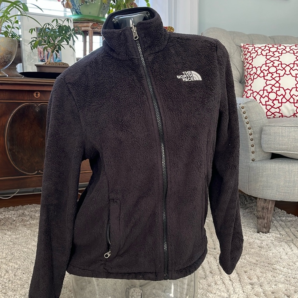 RARE! THE NORTH FACE Women's Small FUZZY Fleece BLACK Full Zip